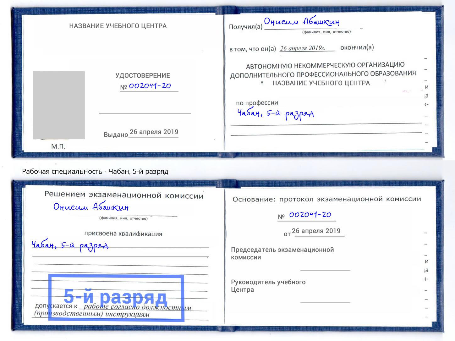корочка 5-й разряд Чабан Норильск