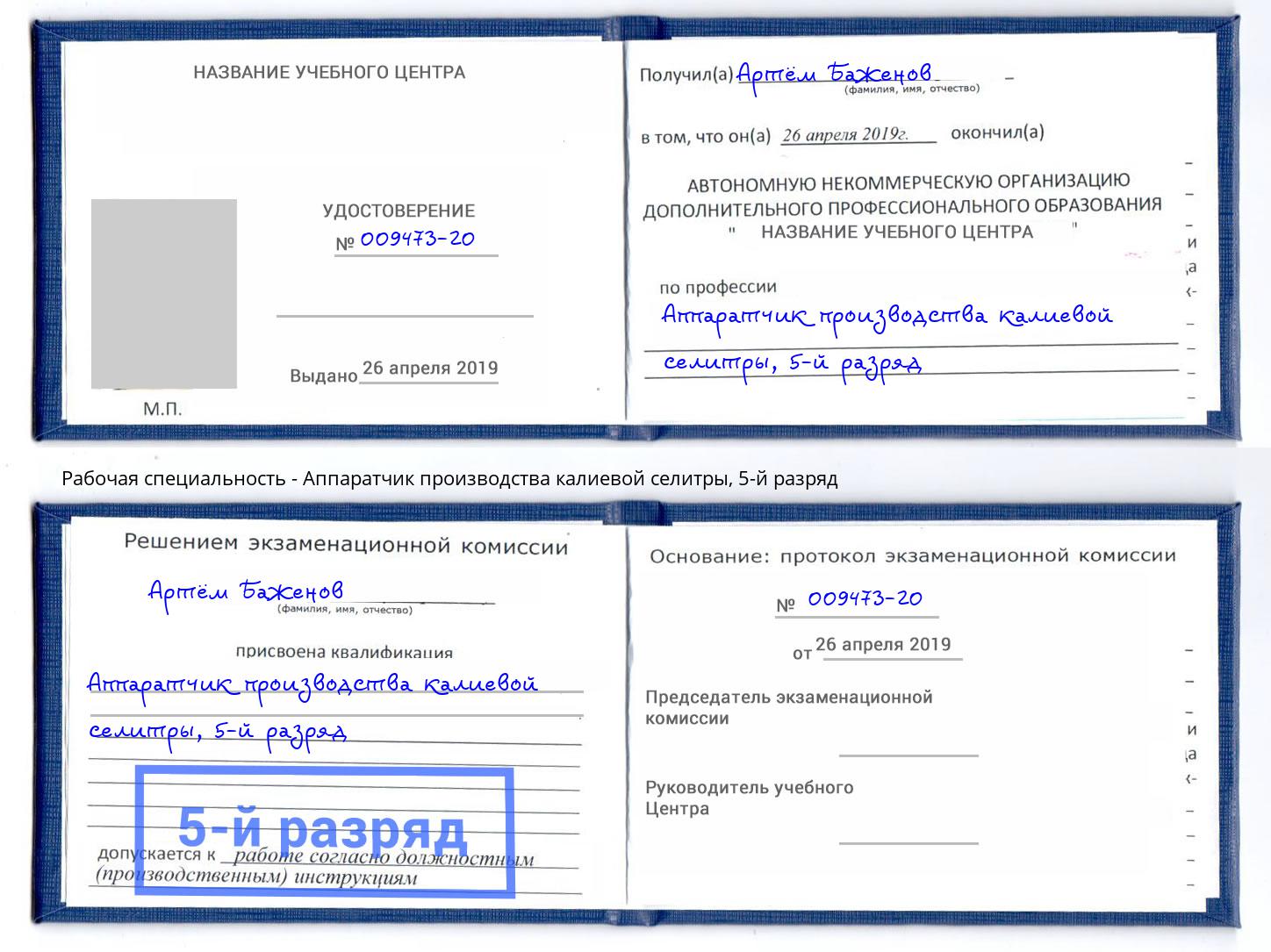 корочка 5-й разряд Аппаратчик производства калиевой селитры Норильск